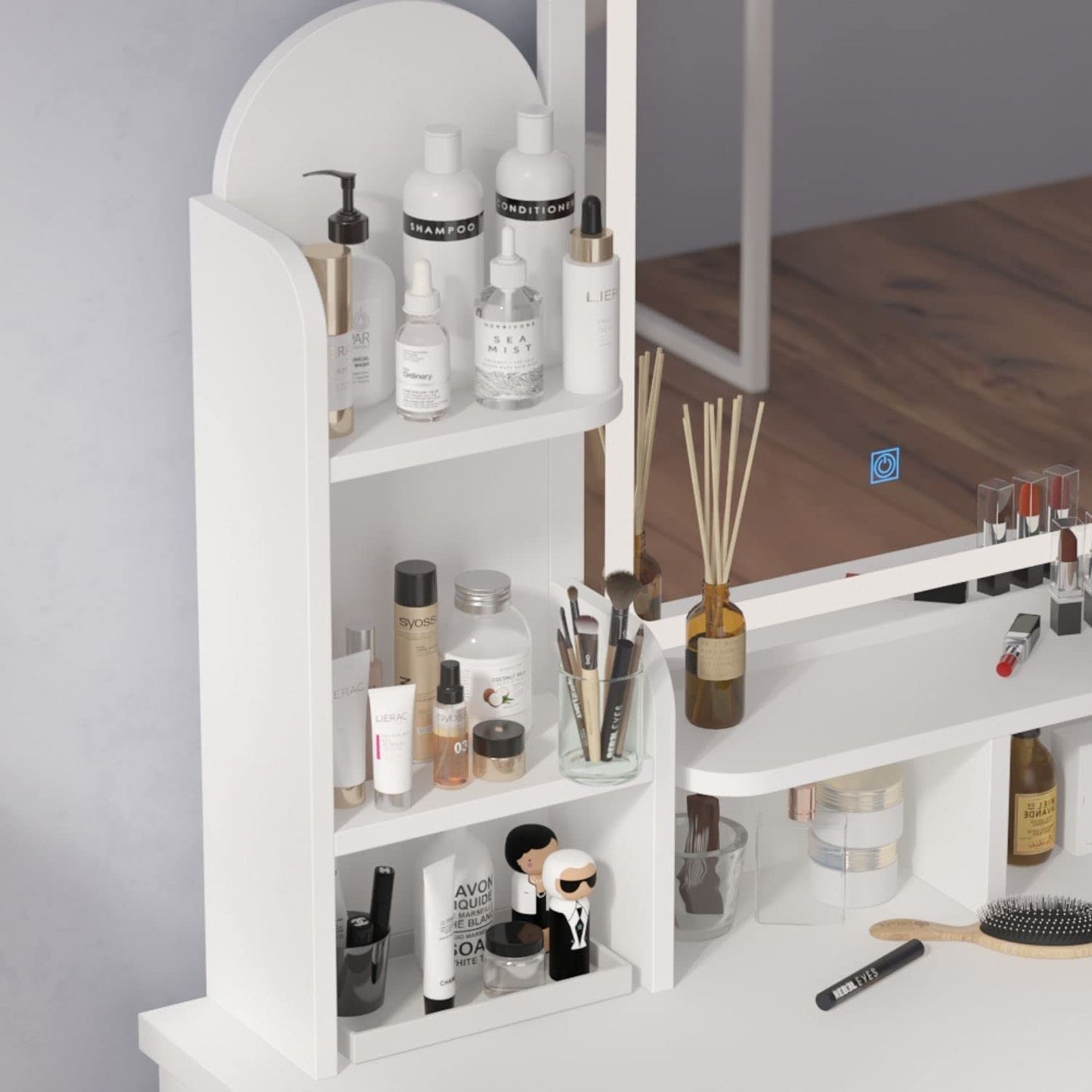 Dressing Table Wood Makeup Dressing Table with Cushioned Stool White