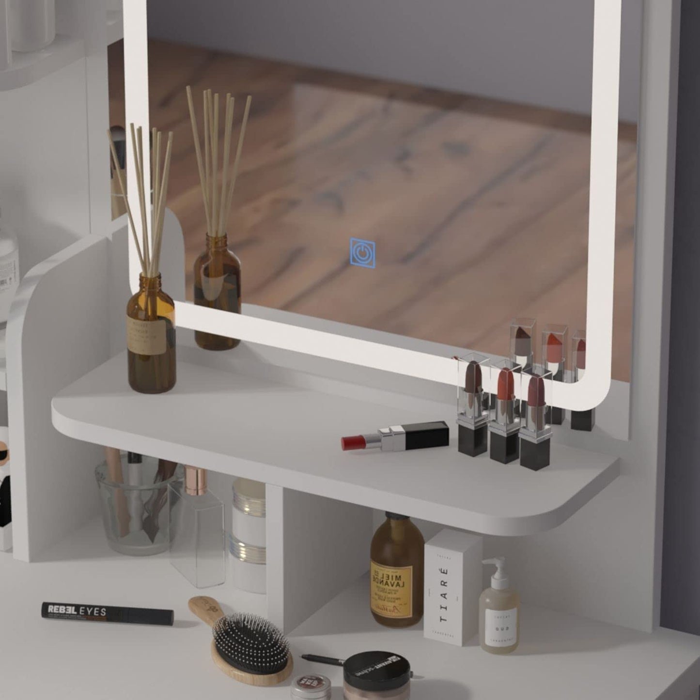 Dressing Table Wood Makeup Dressing Table with Cushioned Stool White
