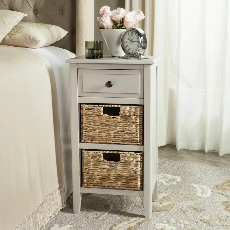 End Tables: Solid Wood End Table with Storage