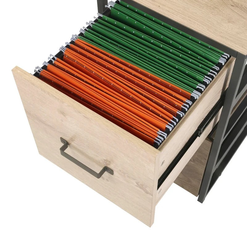 Filing Cabinets : 2 Drawer Wood File Cabinet With Steel Frame