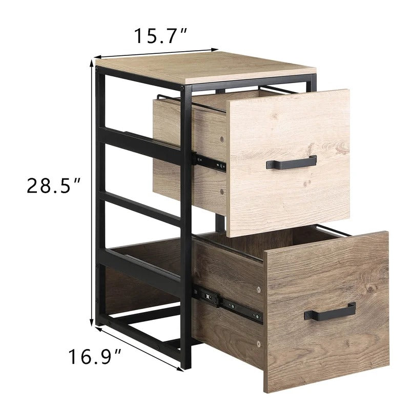 Filing Cabinets : 2 Drawer Wood File Cabinet With Steel Frame