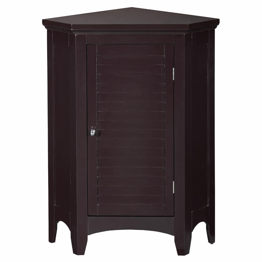 Floor Cabinets: Dark Espresso Corner Floor Cabinet with 1 Shutter Door