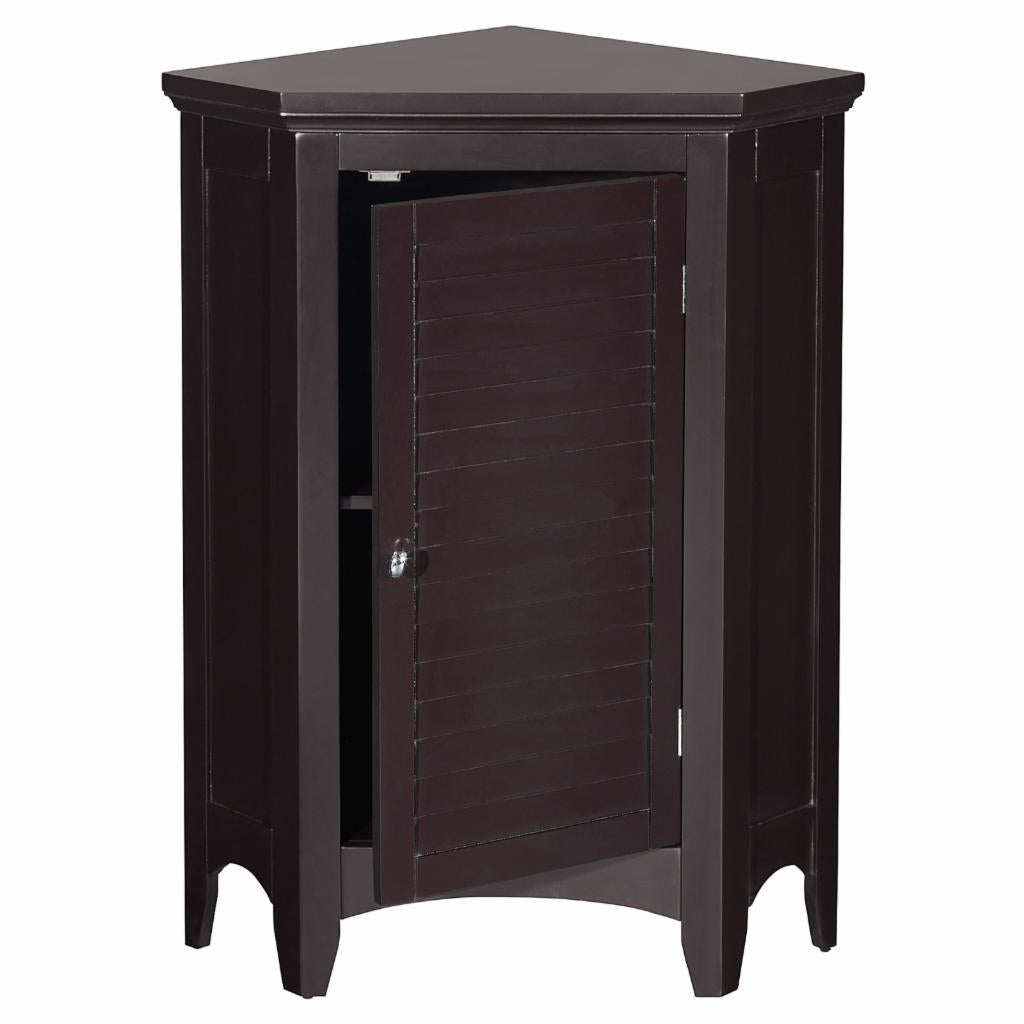 Floor Cabinets: Dark Espresso Corner Floor Cabinet with 1 Shutter Door