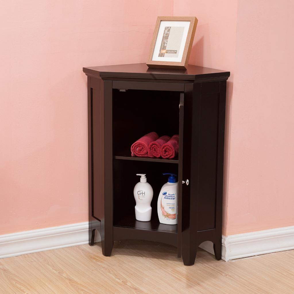 Floor Cabinets: Dark Espresso Corner Floor Cabinet with 1 Shutter Door