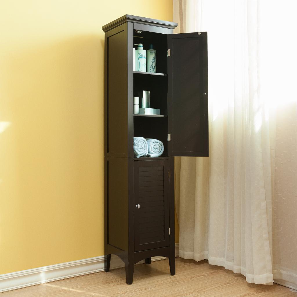 Floor Cabinets: Dark Espresso Tower with 2 Shutter Doors