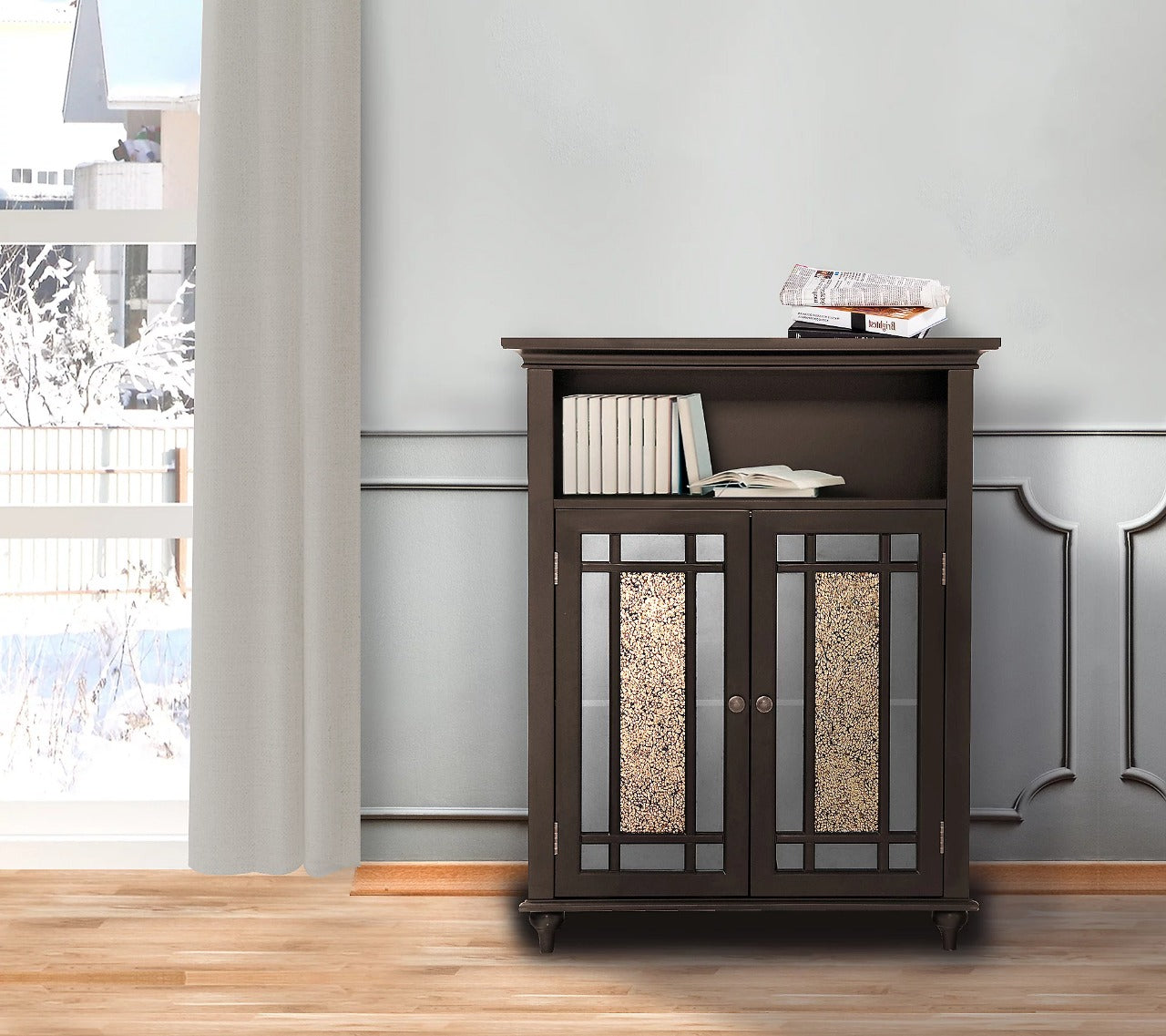 Floor Cabinets: Espresso Bathroom Double Door Floor Cabinet