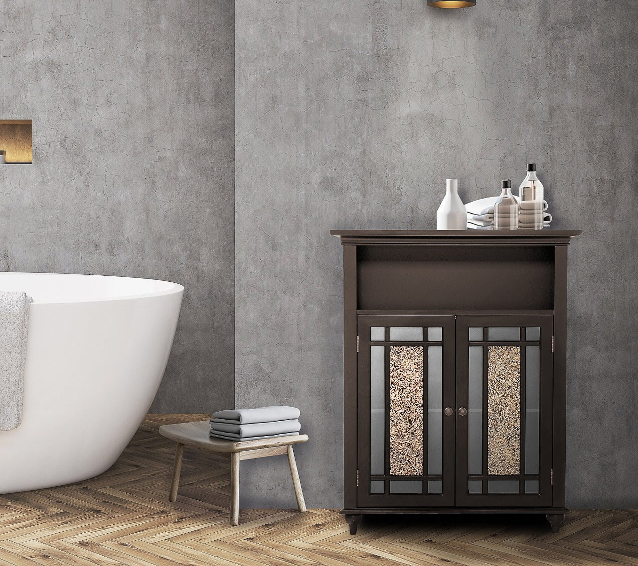 Floor Cabinets: Espresso Bathroom Double Door Floor Cabinet