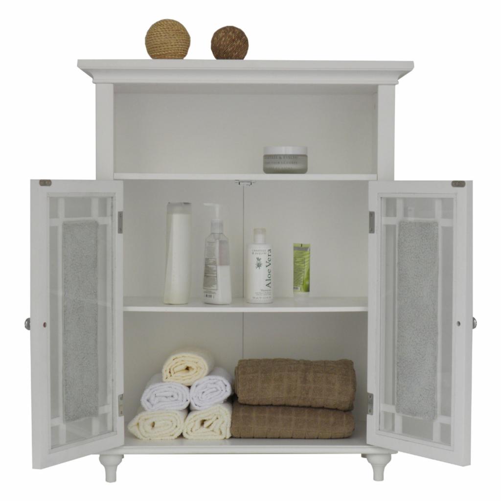 Floor Cabinets: White Bathroom Double Door Floor Cabinet