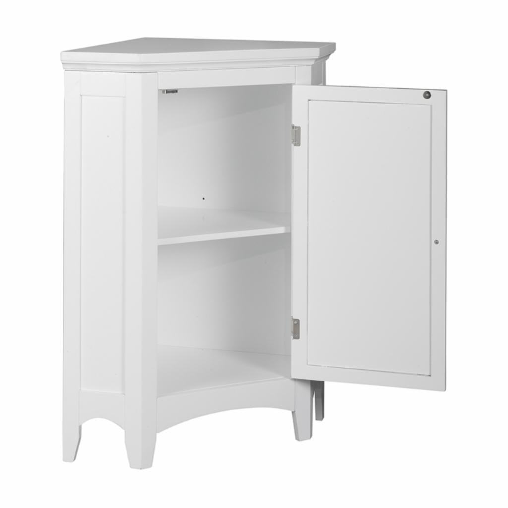 Floor Cabinets: White Corner Floor Cabinet with 1 Shutter Door