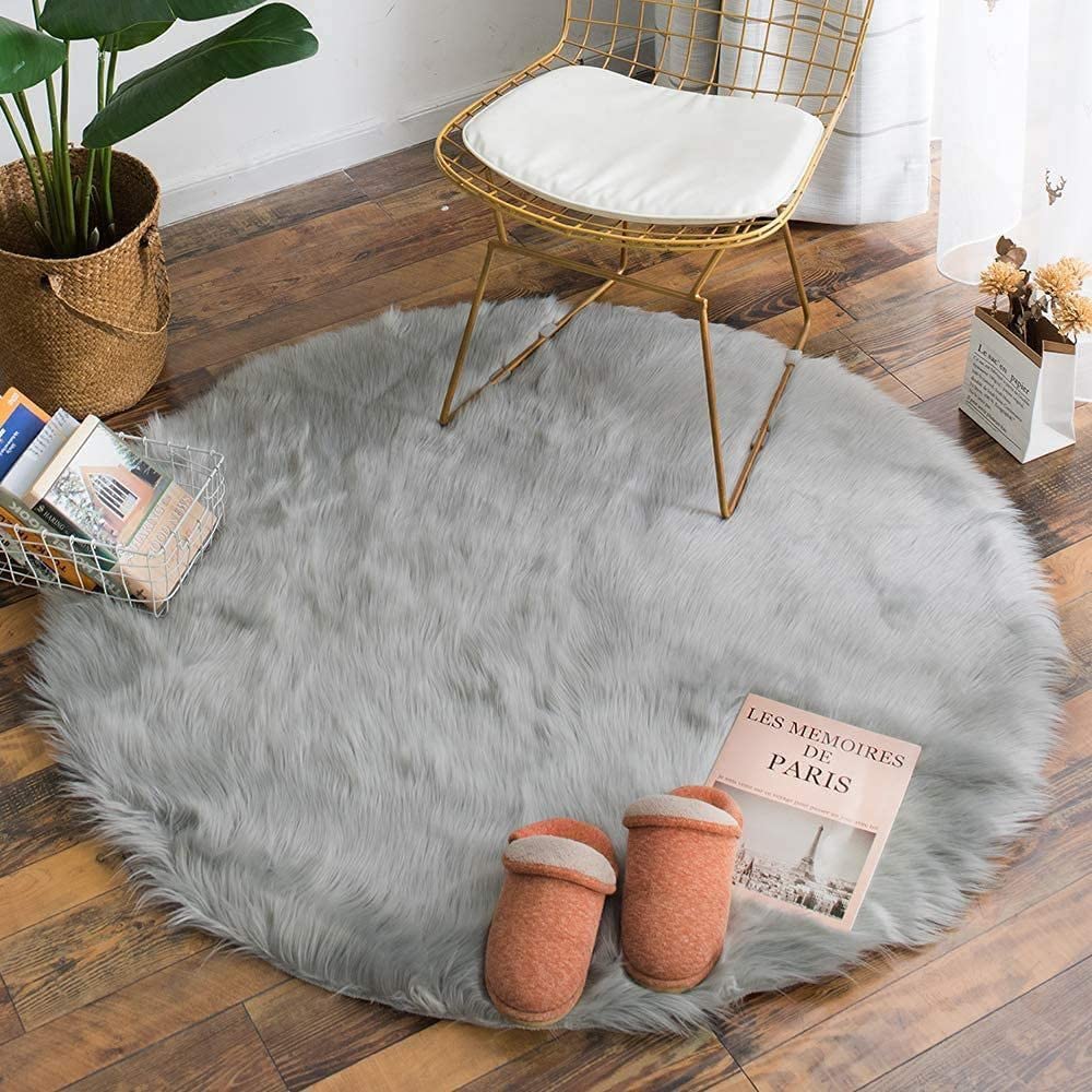 Floor Mats: Circular Carpet for Bedroom Soft Circle Kids Play Mat (30x30, Black)