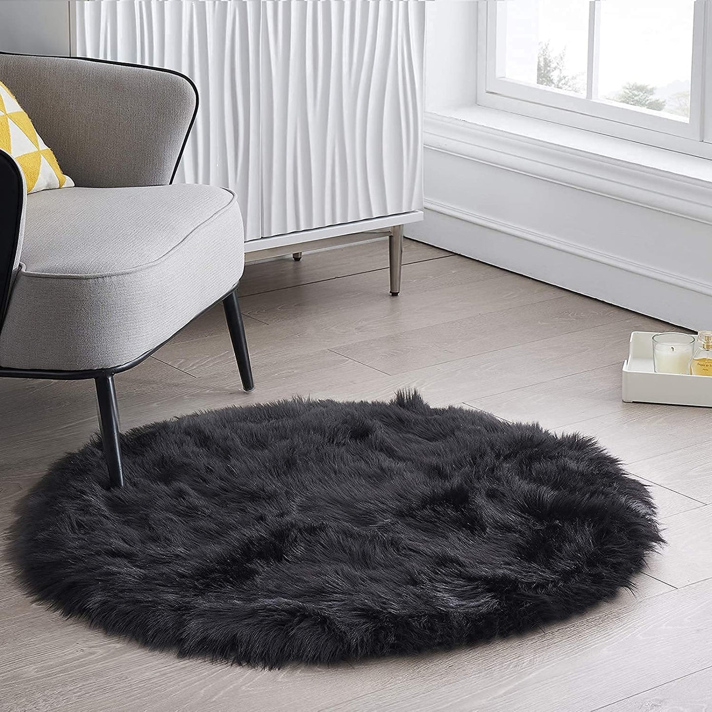 Floor Mats: Circular Carpet for Bedroom Soft Circle Kids Play Mat (30x30, Black)
