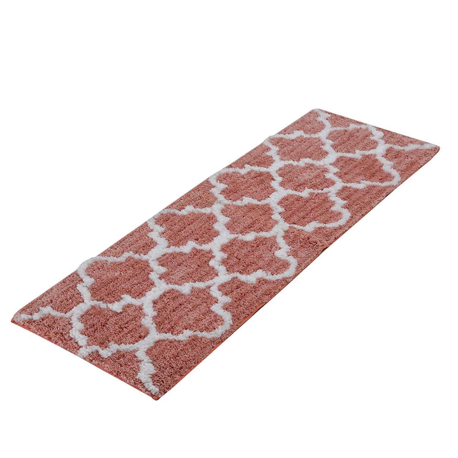 Floor Mats: Glorious Super Soft Microfiber Abstract Moroccan Designer Anti Slip Bathmat (Peach, 50 cm x 180 cm (Runner)