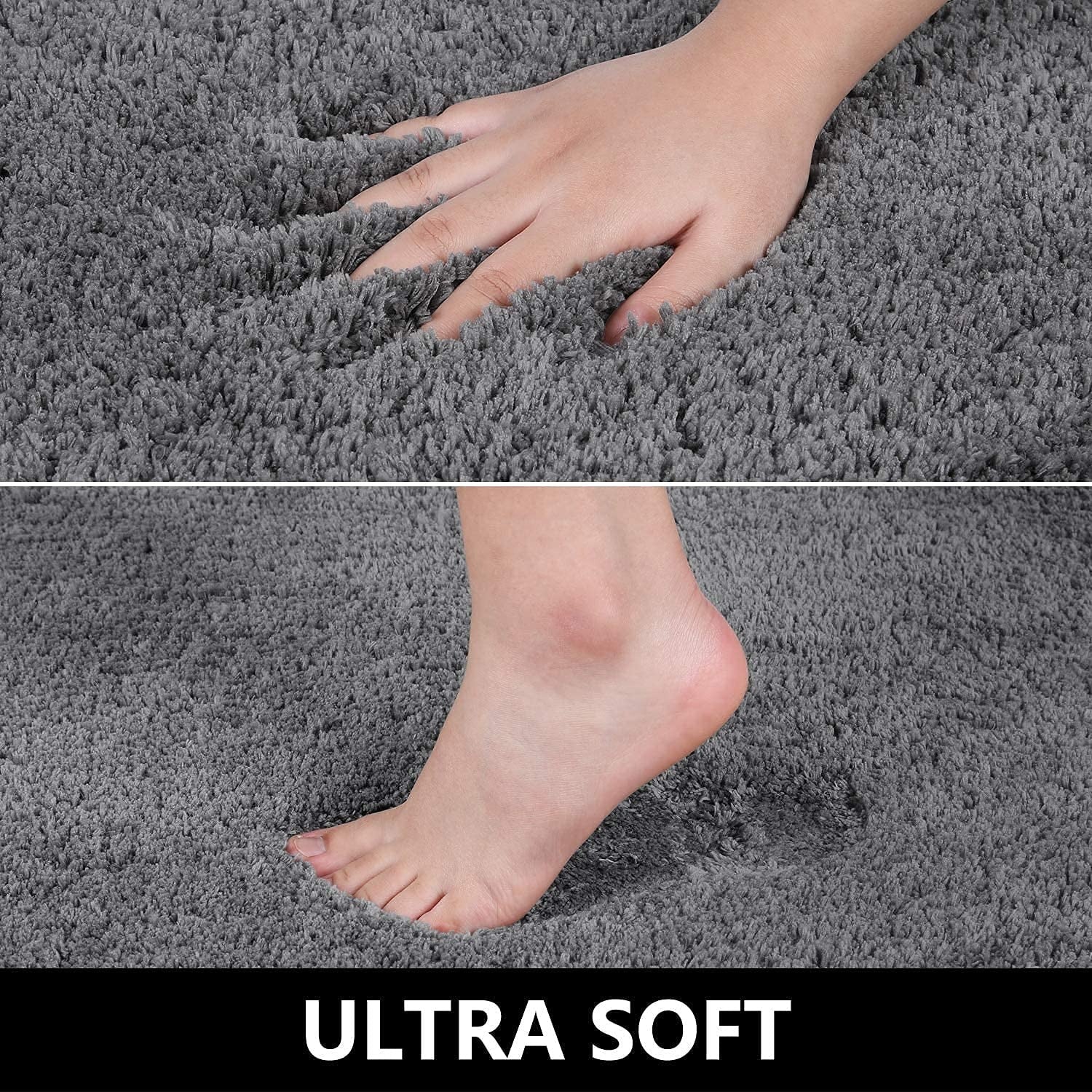 Floor Mats: India Microfiber Solid Anti-Skid Water Absorbent Washable Carpets (Grey, 2'' x 6'')