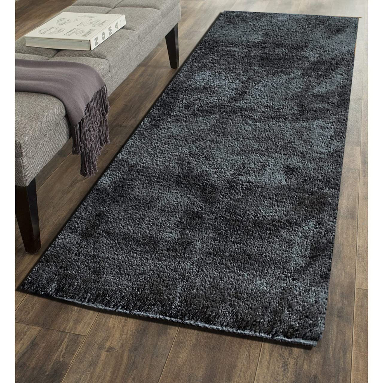 Floor Mats: India Microfiber Solid Anti-Skid Water Absorbent Washable Carpets (Grey, 2'' x 6'')