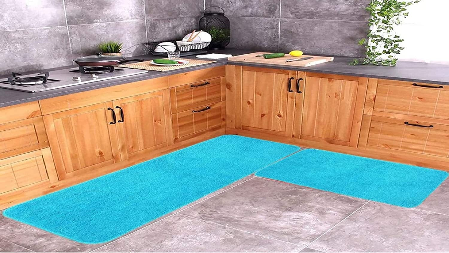 Floor Mats: India Super Soft Solid Mat and Runner with Anti Skid Backing,Colour Black Set of 2 (40 x 120 & 40 x 60 cm)