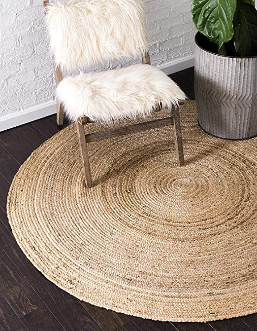 Floor Mats: Jute Round Rug (Beige, 3 Feet, 1 Piece)