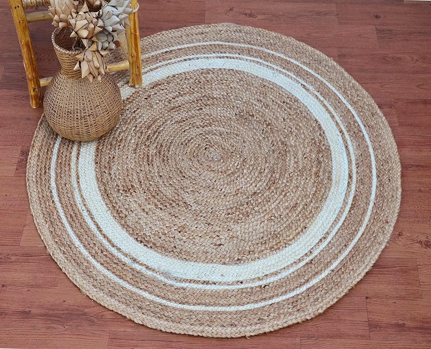 Floor Mats: Jute Round Rug (Beige, 3 Feet, 1 Piece)