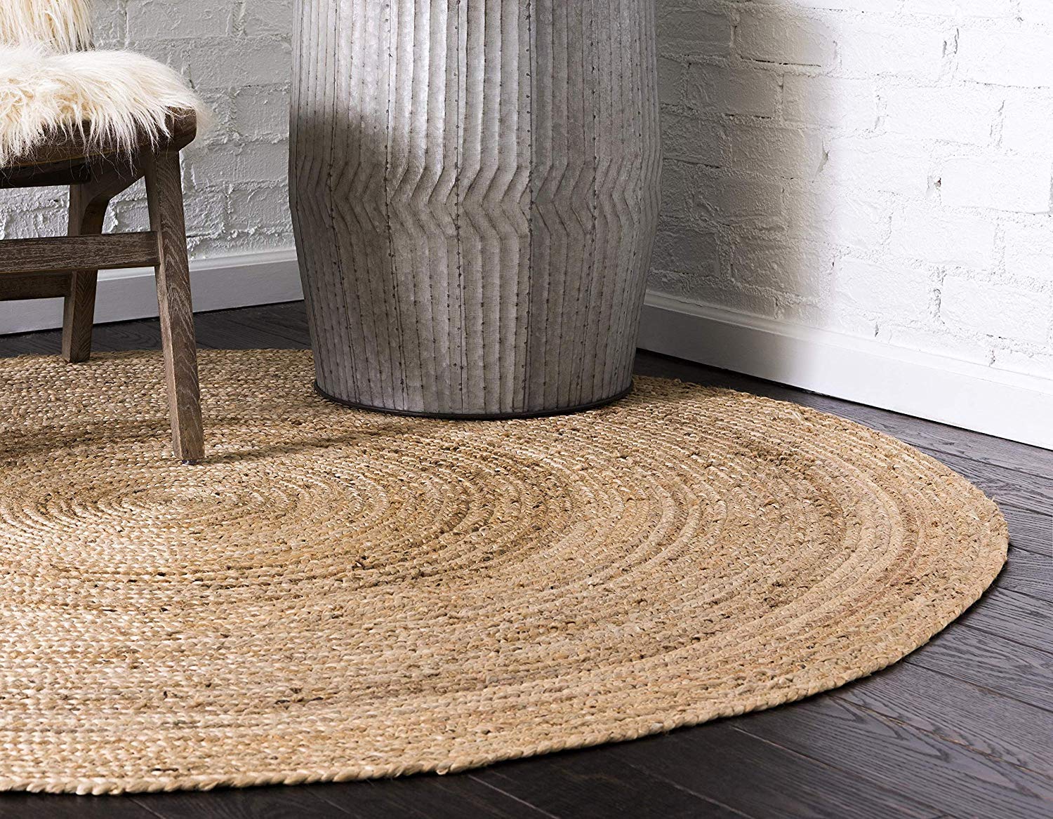 Floor Mats: Jute Round Rug (Beige, 3 Feet, 1 Piece)