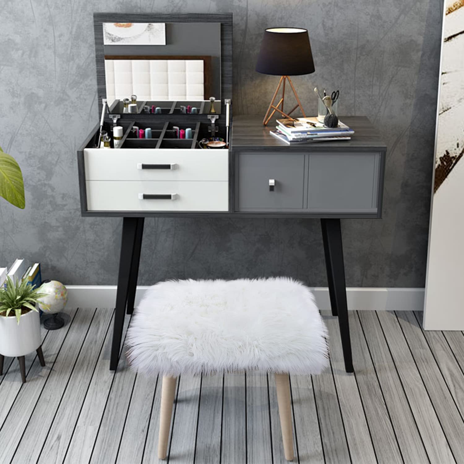 Floor Mats: Luxury 1.5 Feet Faux Fur Sheepskin Rugs Ultra Soft Fluffy Chair Cover Seat Cushion Pad Area Rugs Shaggy Wool (White Square, 18x18)