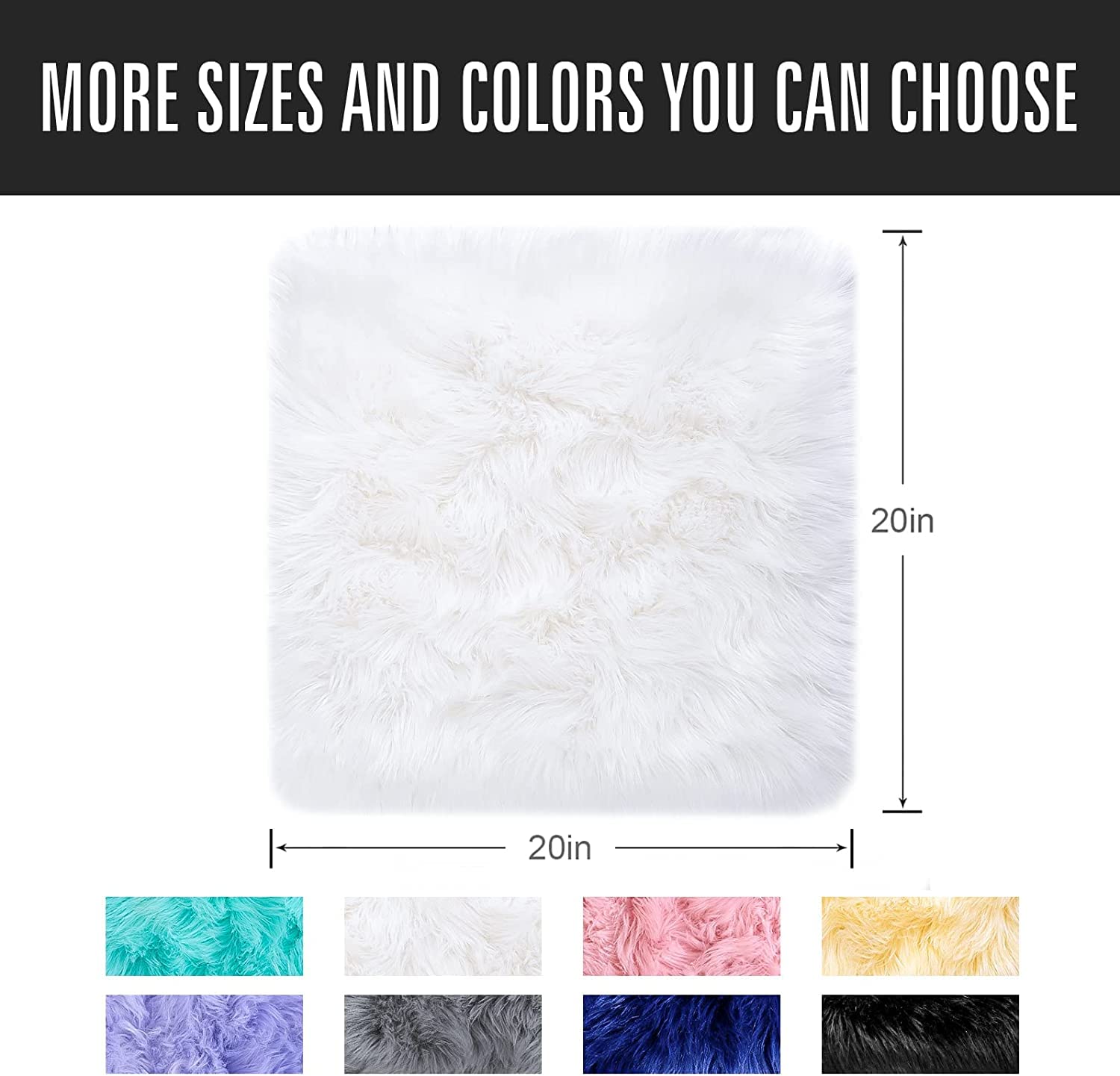 Floor Mats: Luxury 1.5 Feet Faux Fur Sheepskin Rugs Ultra Soft Fluffy Chair Cover Seat Cushion Pad Area Rugs Shaggy Wool (White Square, 18x18)