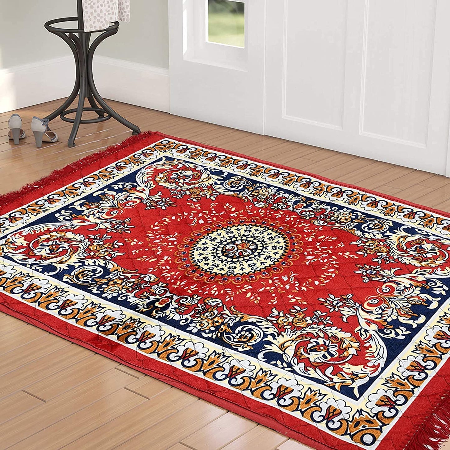 Floor Mats: Velvet Pooja Asan Carpets - Size 28 x 48(Inches) 71X121(CM) 2X4(Feet) Bed Side Runner,Floor Mat, Floor Rug, Pack of 1 Velvet Asan