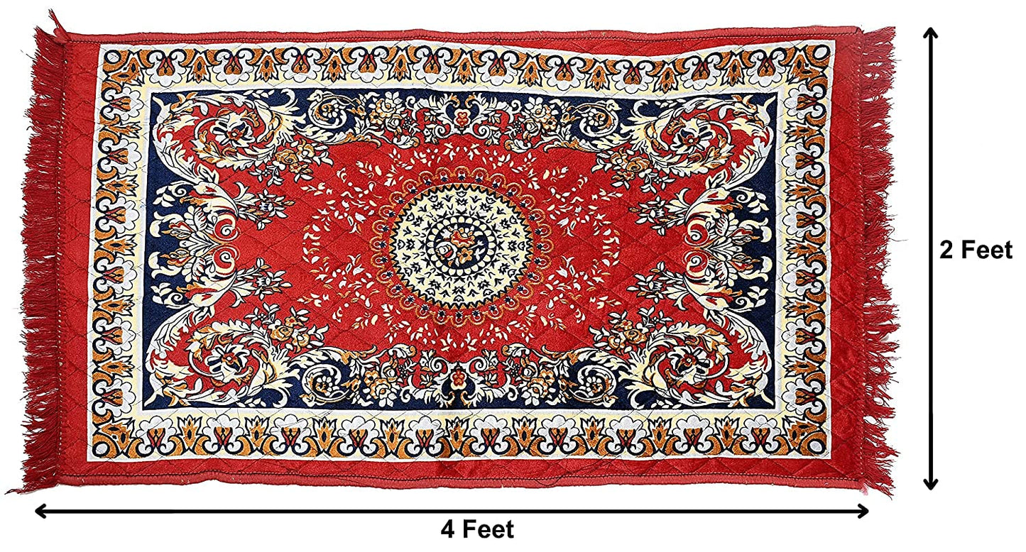 Floor Mats: Velvet Pooja Asan Carpets - Size 28 x 48(Inches) 71X121(CM) 2X4(Feet) Bed Side Runner,Floor Mat, Floor Rug, Pack of 1 Velvet Asan