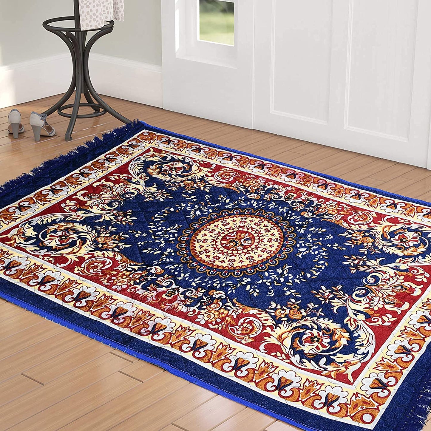 Floor Mats: Velvet Pooja Asan Carpets - Size 28 x 48(Inches) 71X121(CM) 2X4(Feet) Bed Side Runner,Floor Mat, Floor Rug, Pack of 1 Velvet Asan