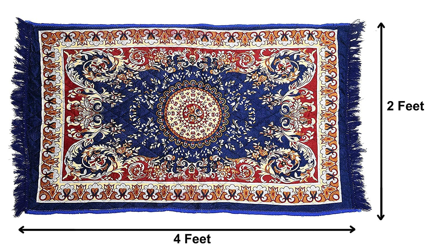 Floor Mats: Velvet Pooja Asan Carpets - Size 28 x 48(Inches) 71X121(CM) 2X4(Feet) Bed Side Runner,Floor Mat, Floor Rug, Pack of 1 Velvet Asan