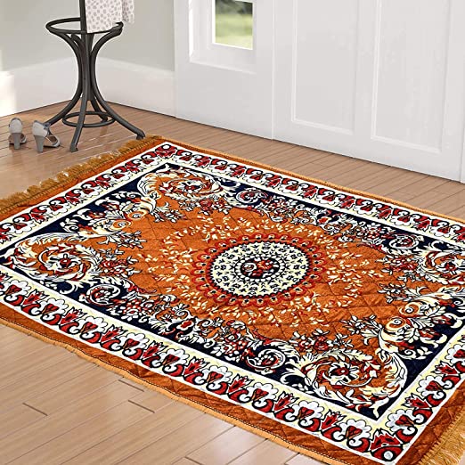 Floor Mats: Velvet Pooja Asan Carpets - Size 28 x 48(Inches) 71X121(CM) 2X4(Feet) Bed Side Runner,Floor Mat, Floor Rug, Pack of 1 Velvet Asan