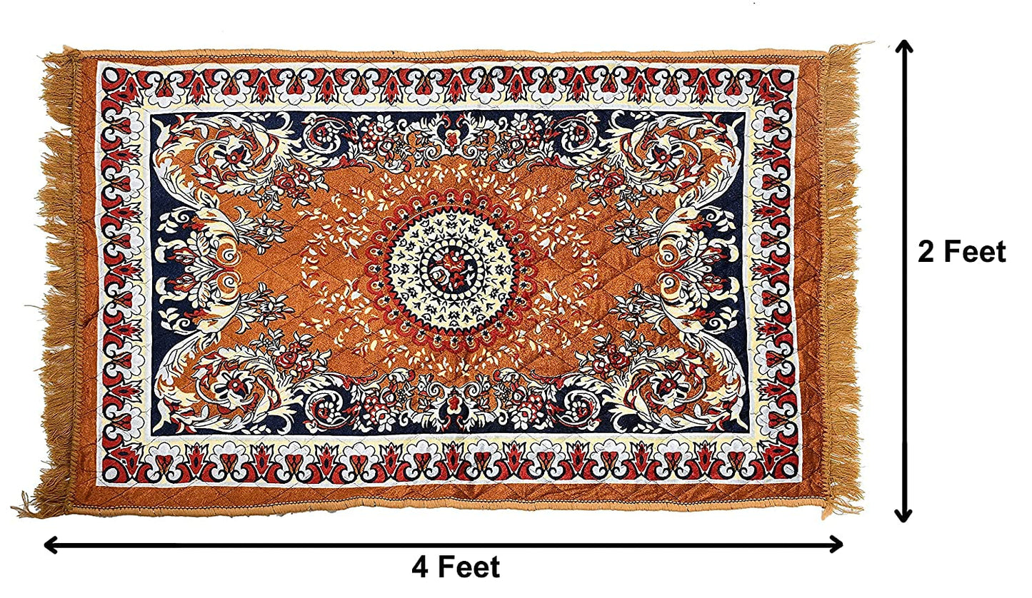Floor Mats: Velvet Pooja Asan Carpets - Size 28 x 48(Inches) 71X121(CM) 2X4(Feet) Bed Side Runner,Floor Mat, Floor Rug, Pack of 1 Velvet Asan