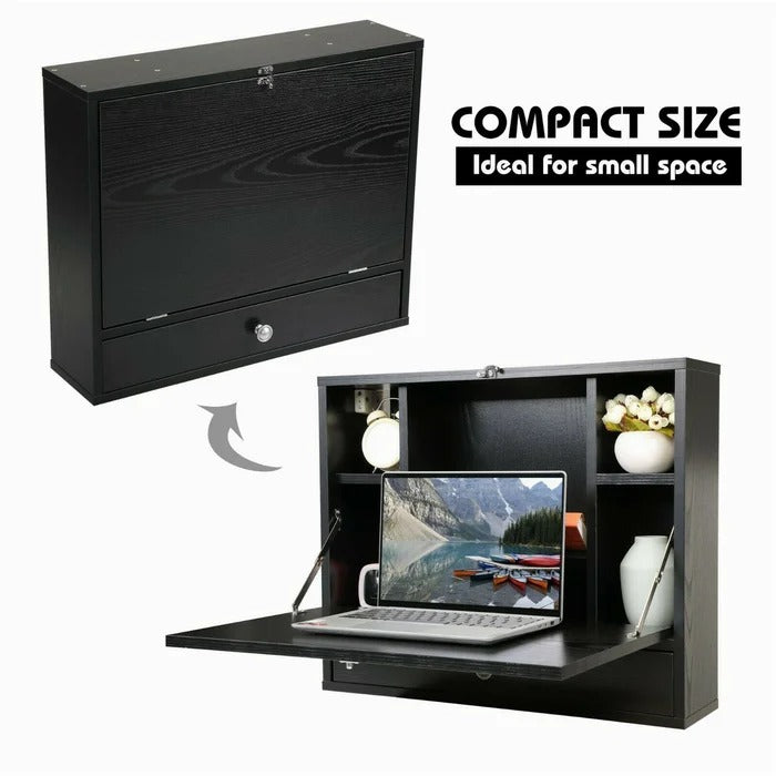 Folding Table: Floating Desk Cum Folding Study Table with Cabinets