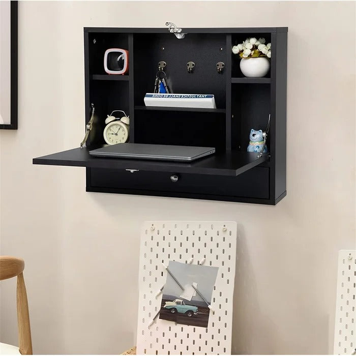 Folding Table: Floating Desk Cum Folding Study Table with Cabinets