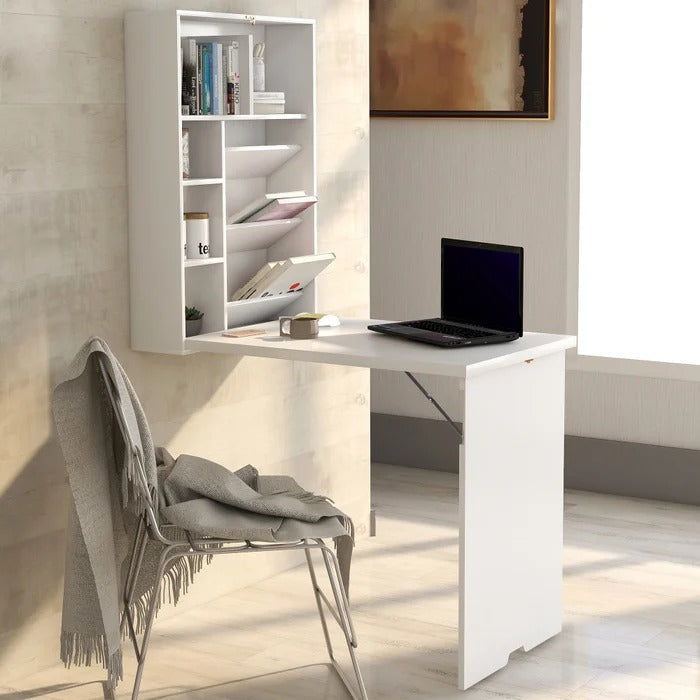 Folding Table: Floating Desk Cum Folding Study Table with Hutch