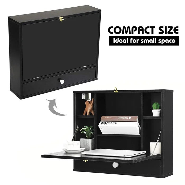 Folding Table: Floating Desk with Hutch Cabinet