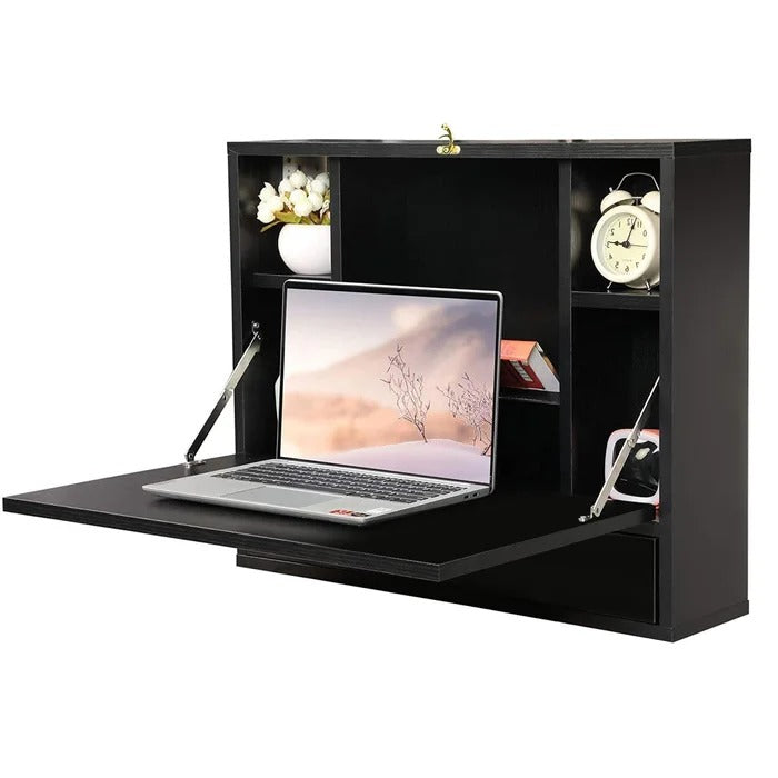Folding Table: Floating Desk with Hutch Cabinet