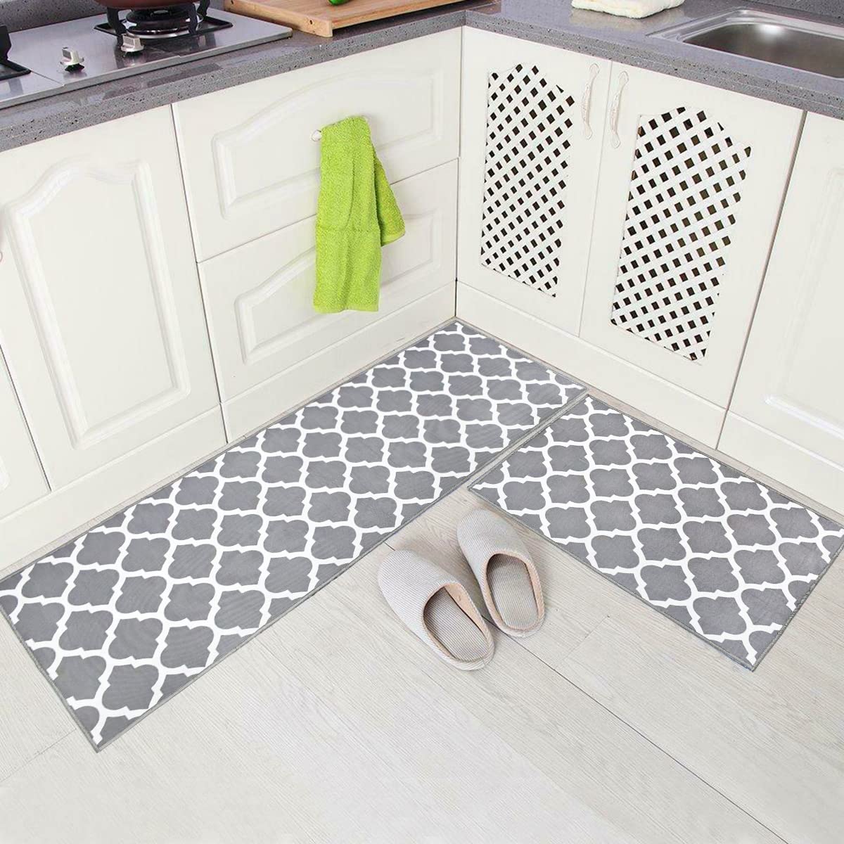 Foor Mats: Anti-Skid Look Soft Washable Multi Purpose Mat & Runner Set (18x54 & 17x26 Inches) Kitchen Combo Mat of 2 Pieces ((Desizn No 04, velvet soft nylon)