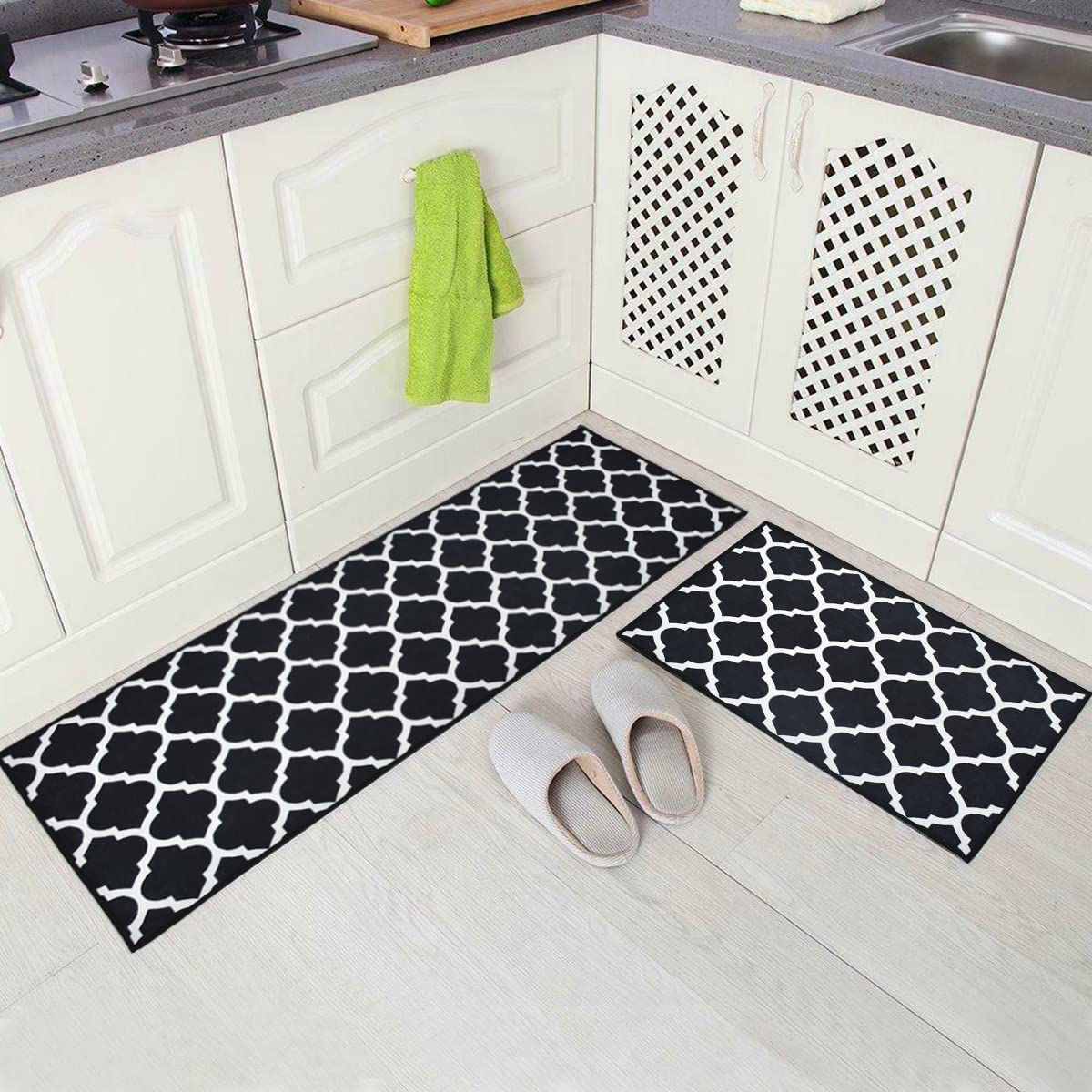 Foor Mats: Anti-Skid Look Soft Washable Multi Purpose Mat & Runner Set (18x54 & 17x26 Inches) Kitchen Combo Mat of 2 Pieces ((Desizn No 04, velvet soft nylon)