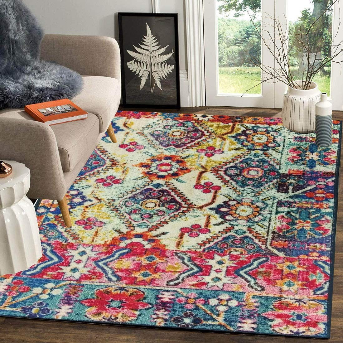 Floor Mats: Status Contract 3 x 5 Feet Multi Printed Vintage Persian Carpets Rug Runner for Bedroom/Living Area/Home with Anti Slip Backing