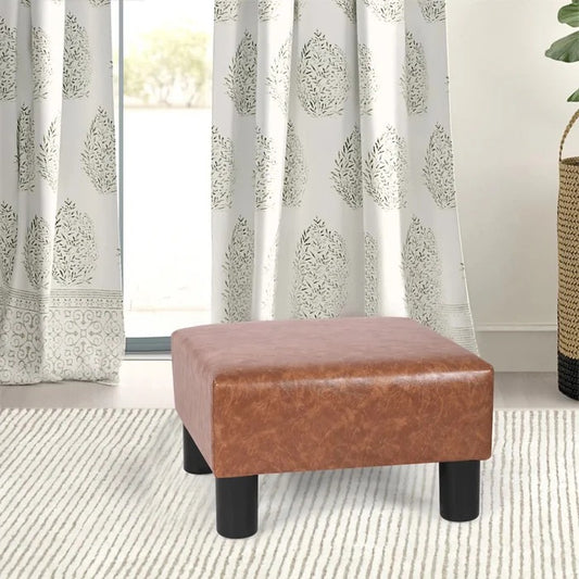 Foot Stool: 15.5'' Wide Faux Leatherette Square Footstool Ottoman