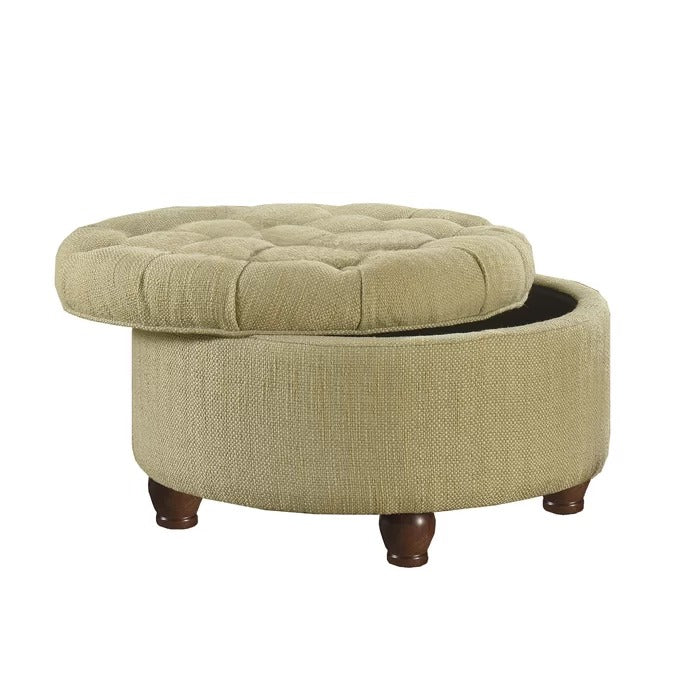 Foot Stool: 25'' Wide Tufted Round Storage Ottoman with Storage