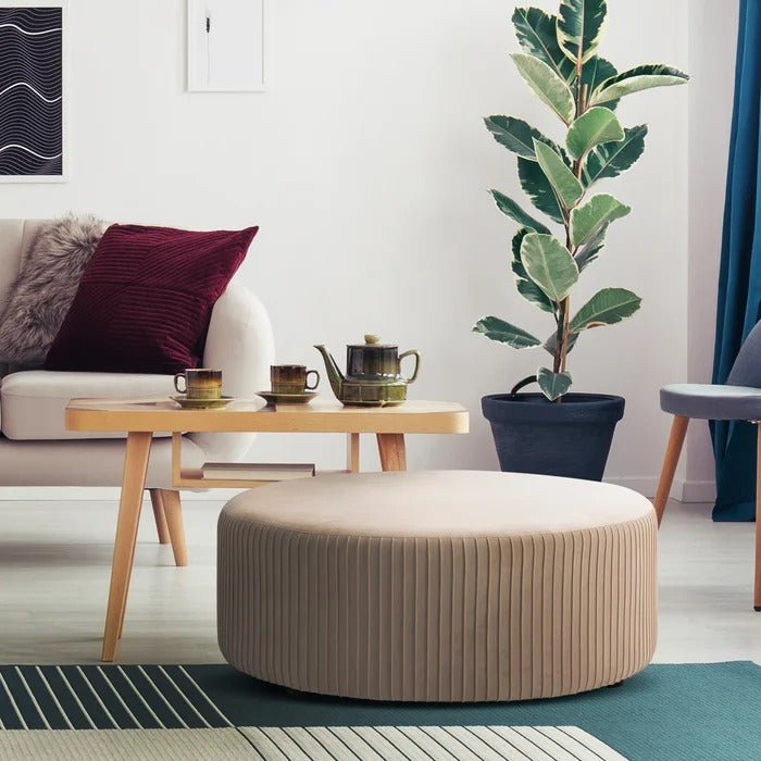 Foot Stool: 35.4'' Wide Velvet Round Cocktail Ottoman