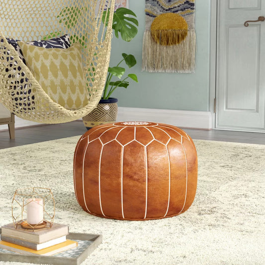 Foot Stool : Genuine Leather Round Pouf Ottoman
