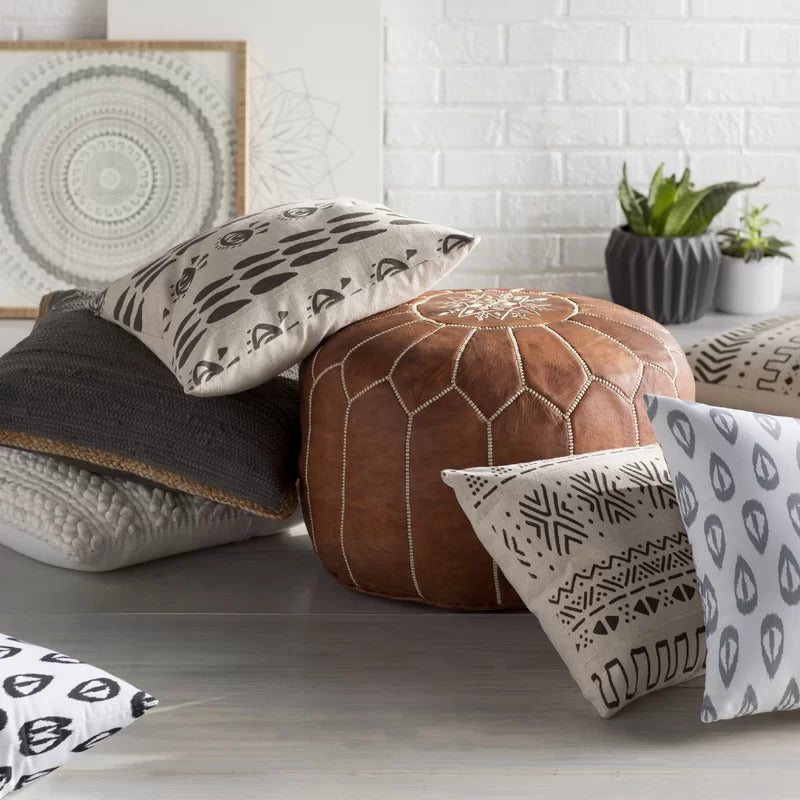 Foot Stool : Genuine Leather Round Pouf Ottoman