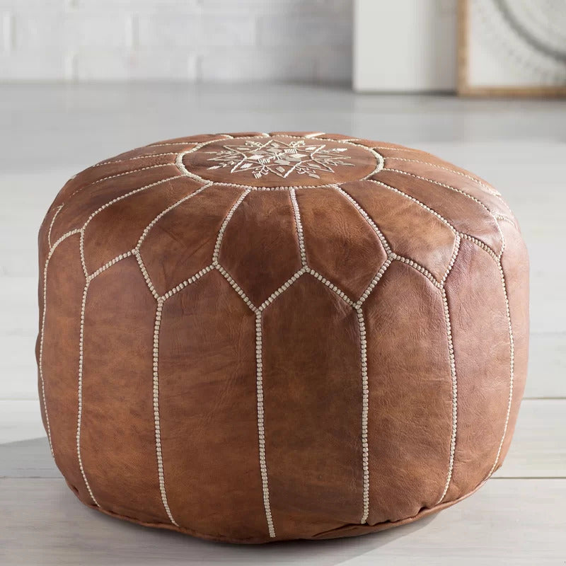 Foot Stool : Genuine Leather Round Pouf Ottoman