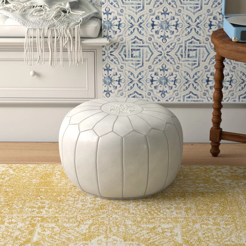 Foot Stool : Genuine Leather Round Pouf Ottoman