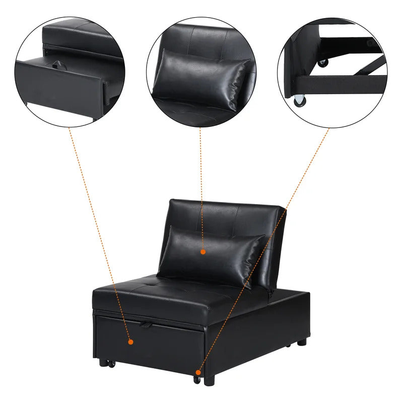Futon: 26.8'' Wide Faux Leatherette Convertible Sofa