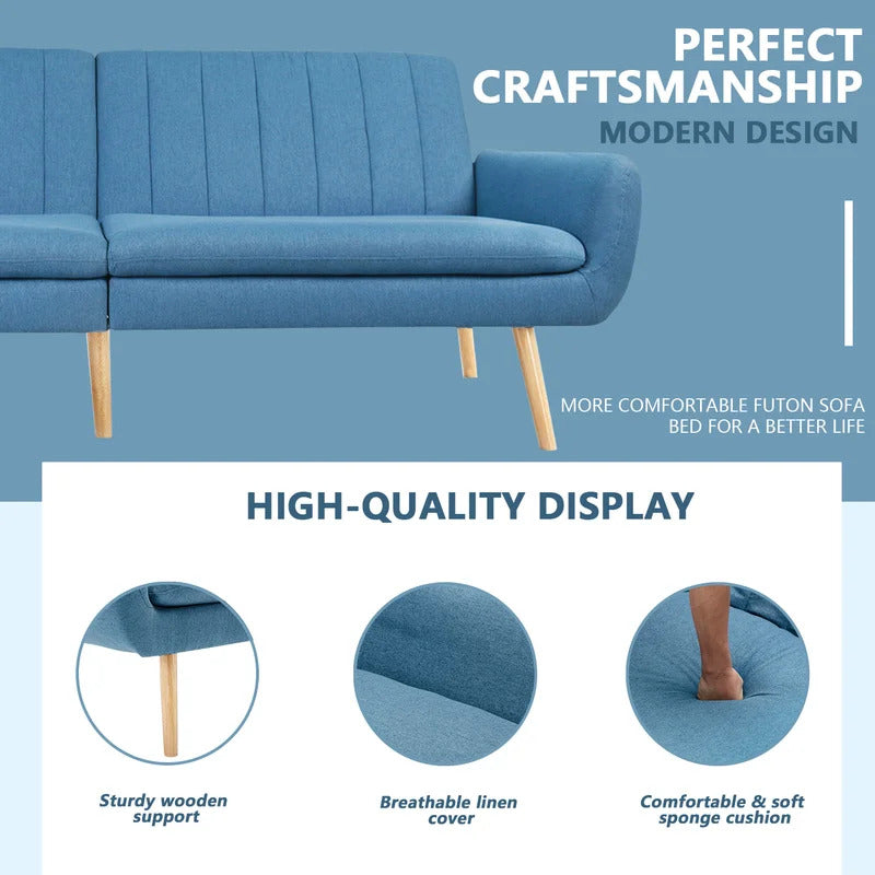 Futon: 43.5" Wide Linen Convertible Sofa