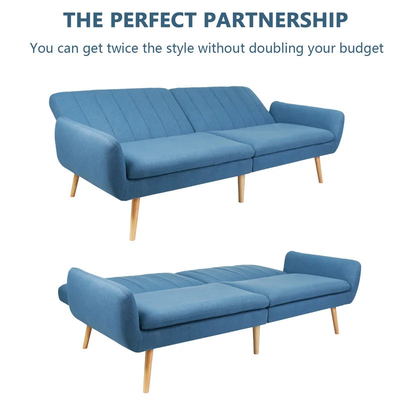 Futon: 43.5" Wide Linen Convertible Sofa