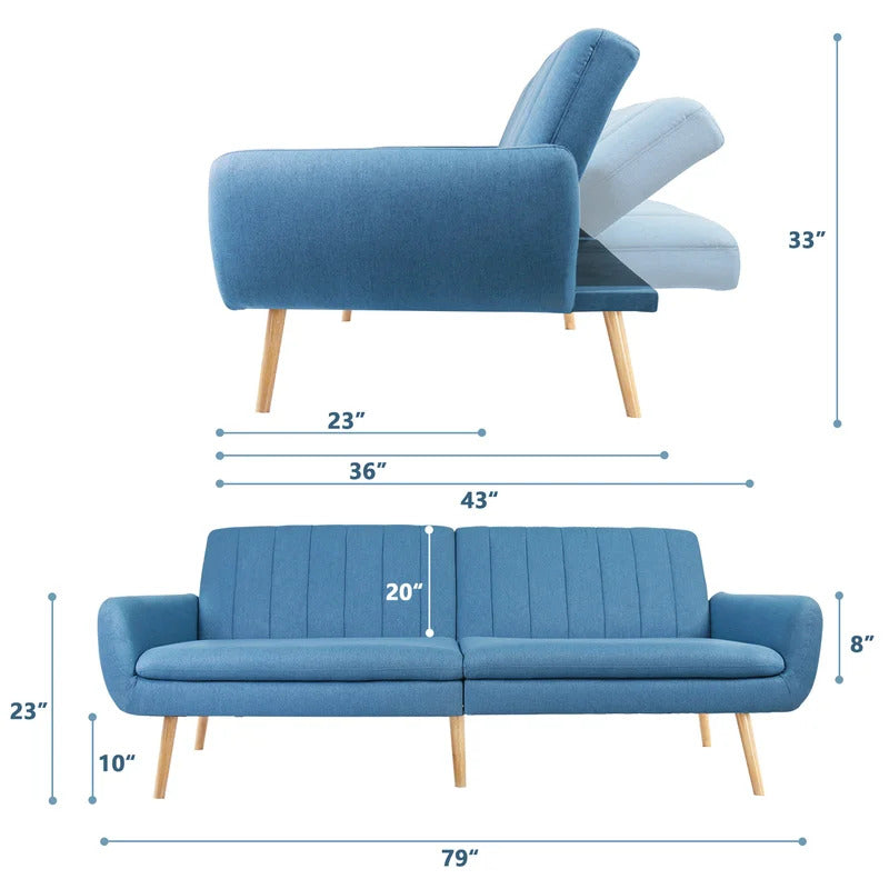 Futon: 43.5" Wide Linen Convertible Sofa