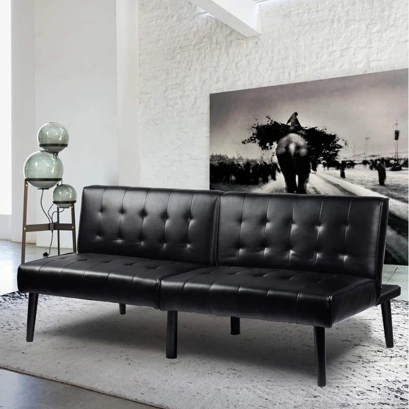 Futon: 66.2'' Wide Faux Leatherette Convertible Sofa-11